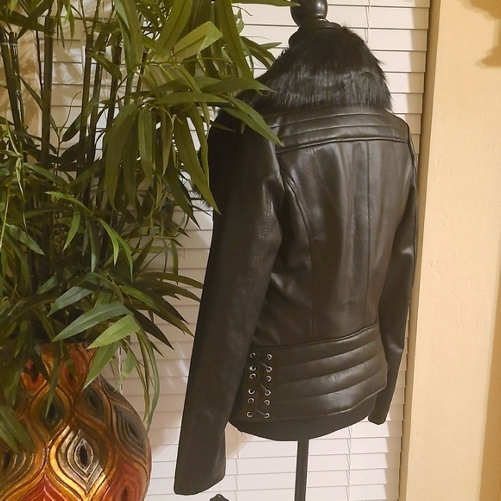 Guess Leather Jacket with Fur - Picture 5 of 10